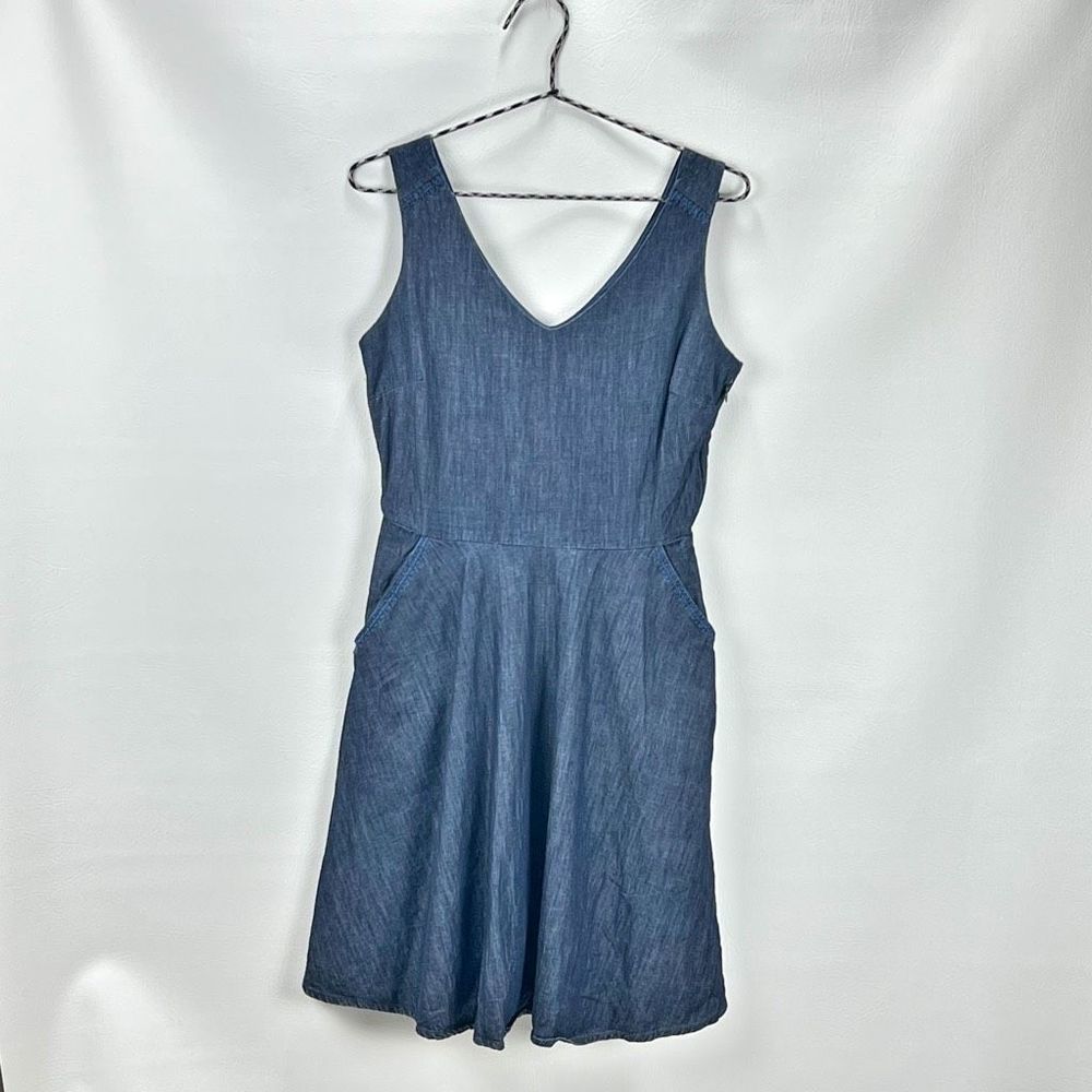 Vineyard Vines Women's Blue Denim Sleeveless Chambray Fit & Flare Dress Size 0
